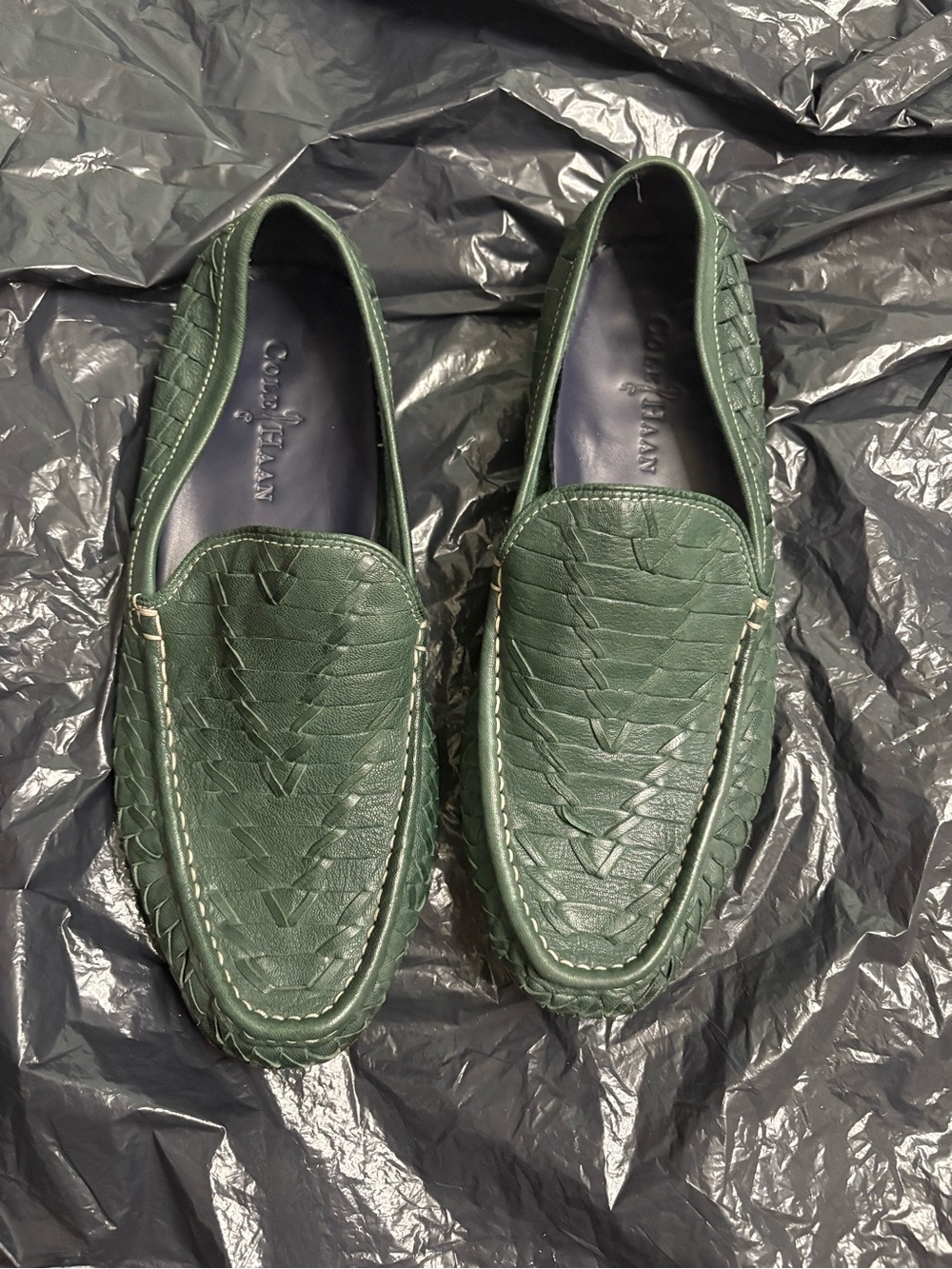 Cole Haan Green Woven Leather Slip-On Loafers